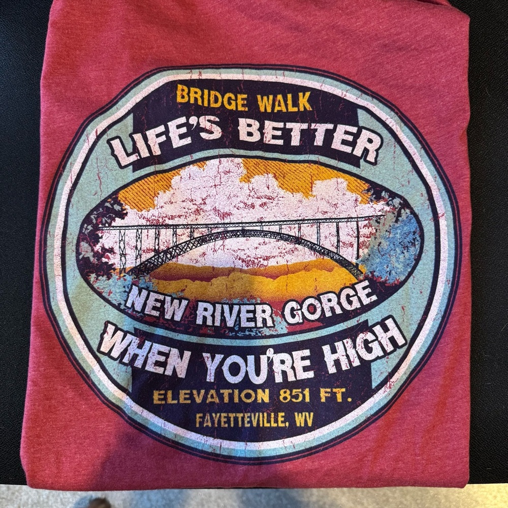 New River Gorge WV Bridge Walk Tee - Maroon / Rose - unisex Medium